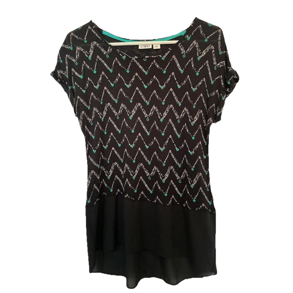 CATO Stretch Top shirt Tee Blouse Size S black white Teal Short Sleeve - Picture 4 of 7